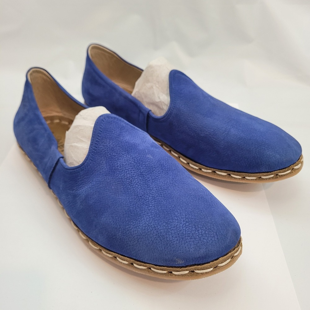 Nefes Handmade Leather Suede Loafers Womens 13.5 Cobalt Blue Slip On Flat Shoes